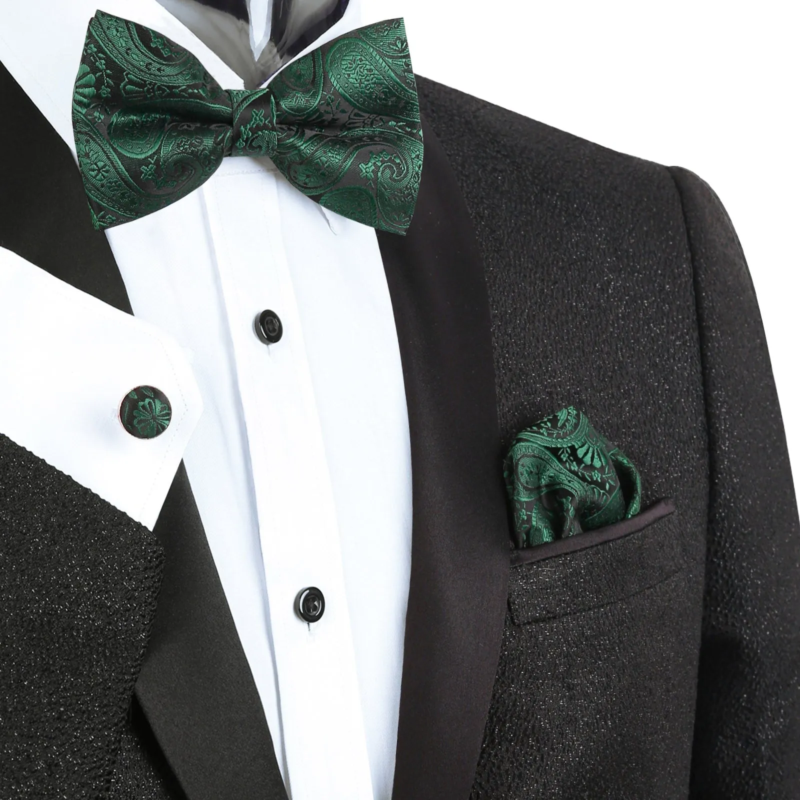 Men's 5pcs Paisley Suit Vest Classic Jacquard Button-Down Waistcoat Set, 185-Dark Green