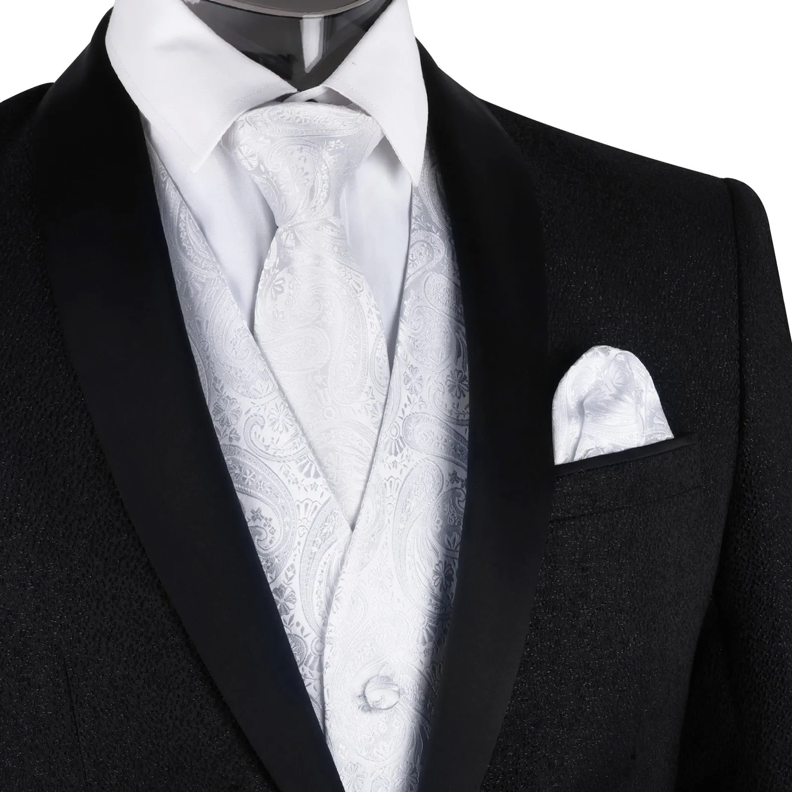 Men's 5pcs Paisley Suit Vest Classic Jacquard Button-Down Waistcoat Set, 185-White