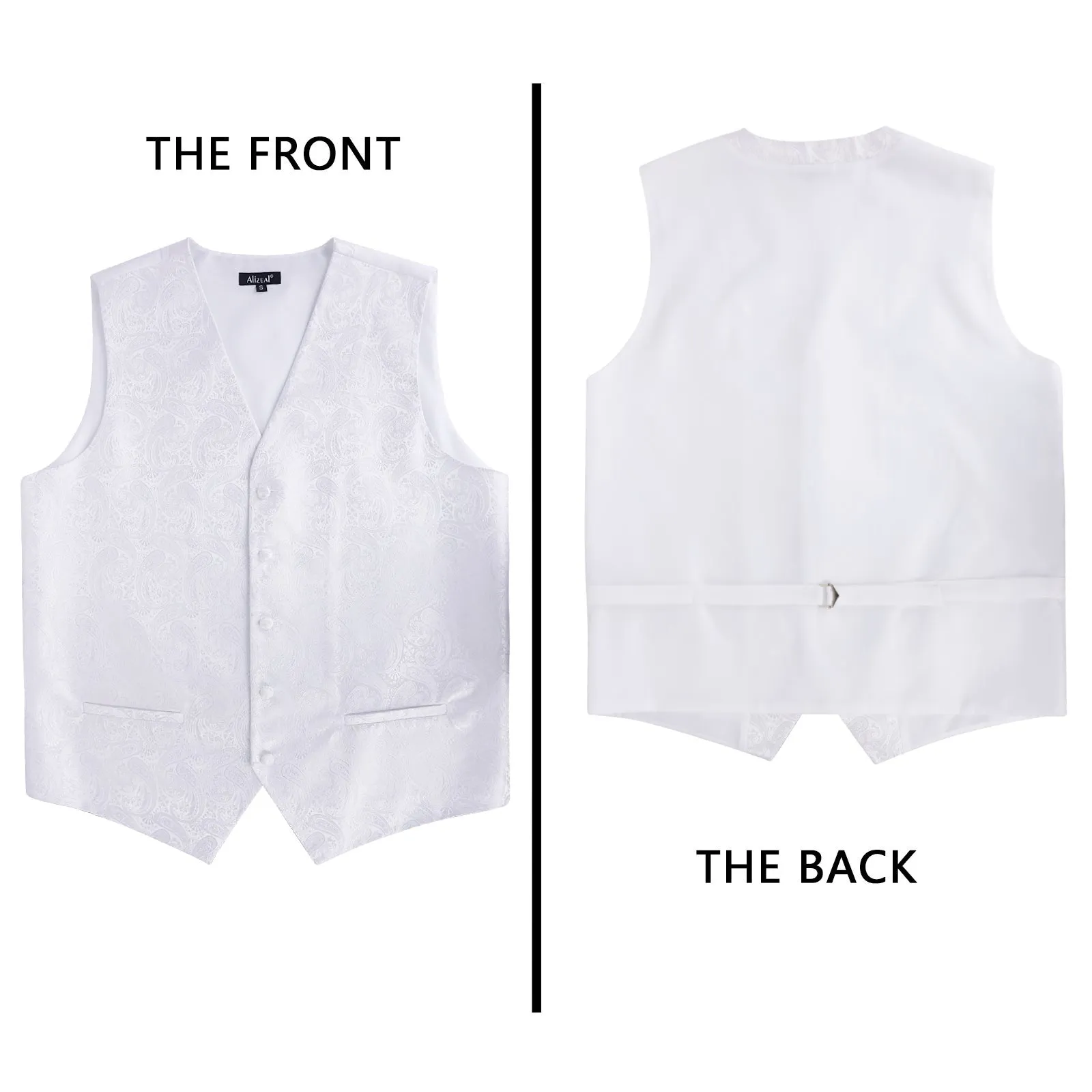 Men's 5pcs Paisley Suit Vest Classic Jacquard Button-Down Waistcoat Set, 185-White