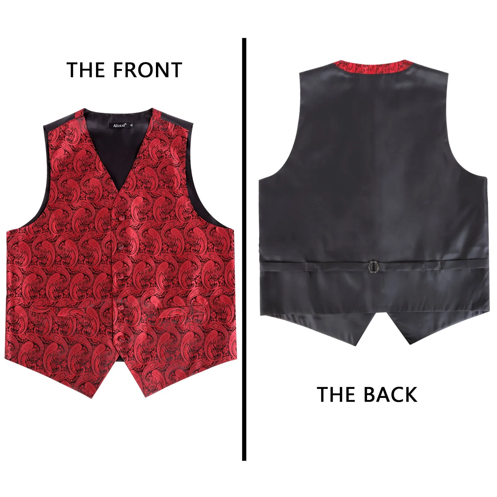 Men's 5pcs Paisley Suit Vest Classic Jacquard Button-Down Waistcoat Set, 185-Wine Red