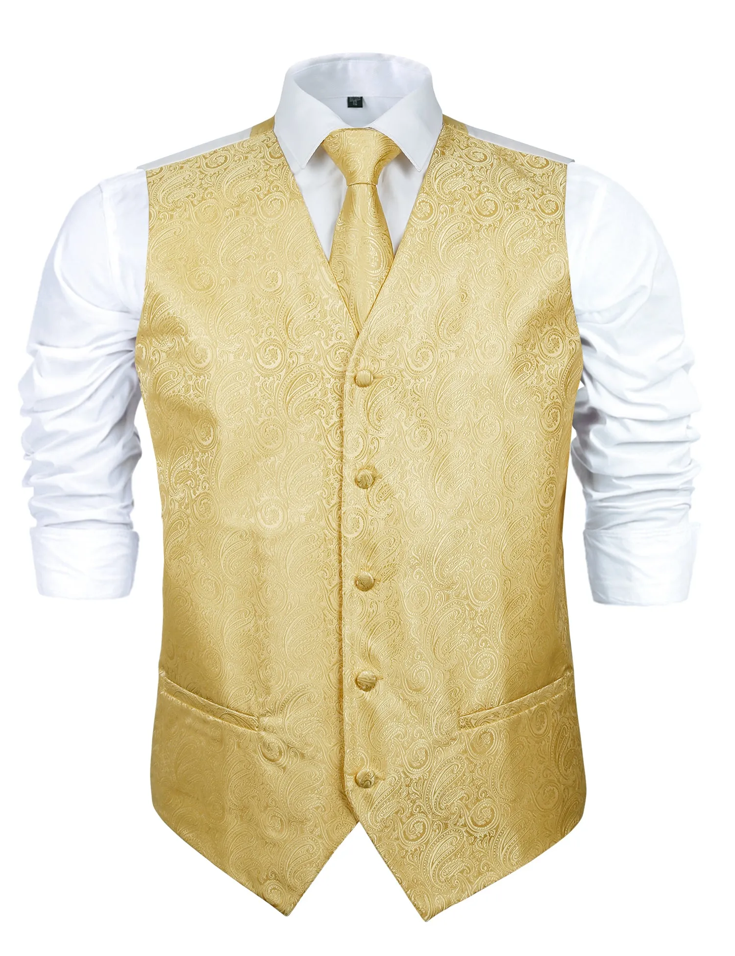 Men's Classic 5 Pcs Paisley Jacquard Suit Vest Set, 189-Golden