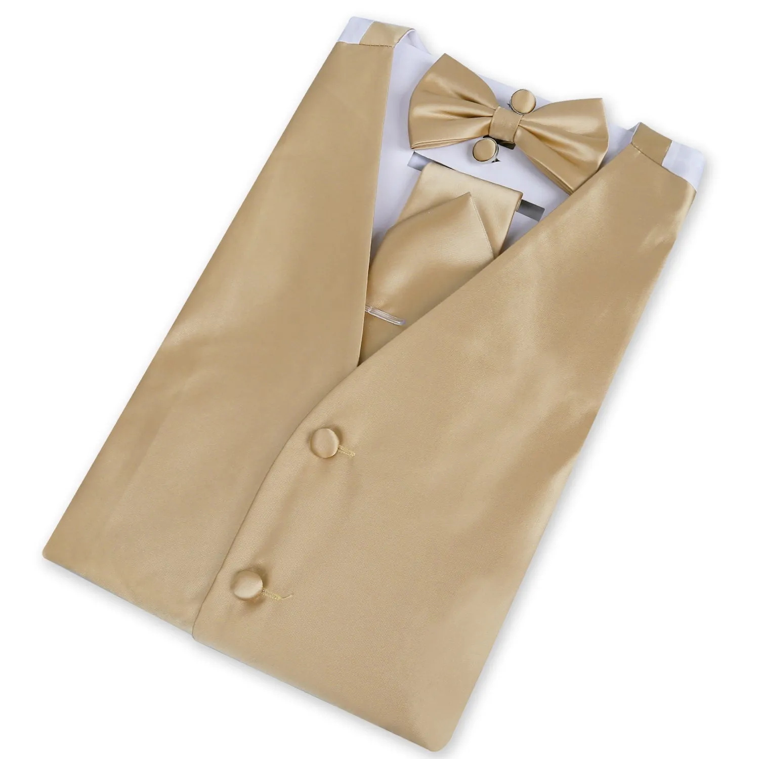 Men's Classic 5 Pcs Solid Color Satin Suit Vest Set, 187-Champagne