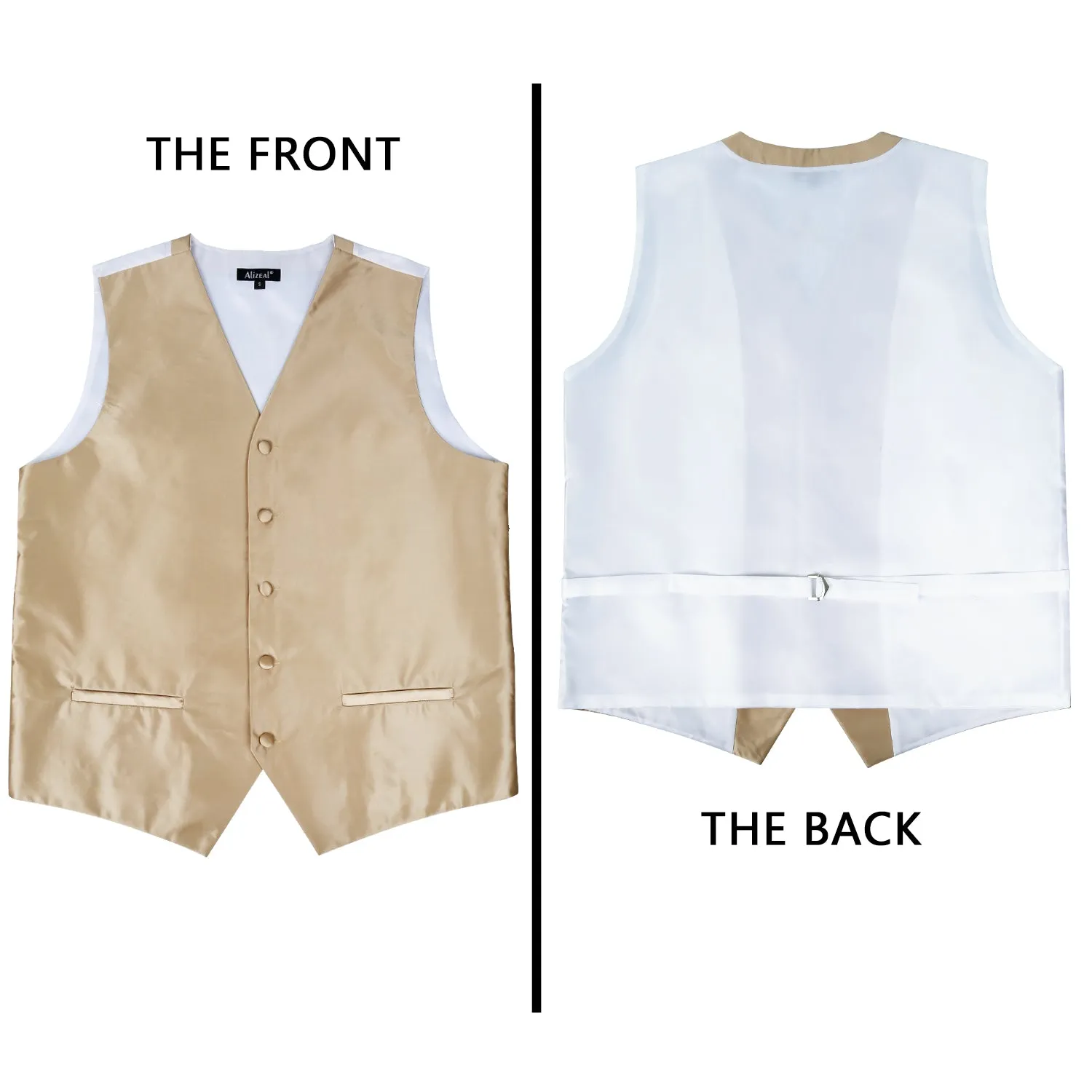 Men's Classic 5 Pcs Solid Color Satin Suit Vest Set, 187-Champagne