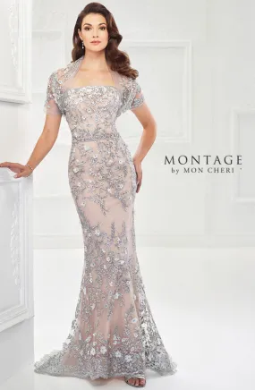 Mon Cheri 118961 Strapless Tulle and Beaded Lace Gown