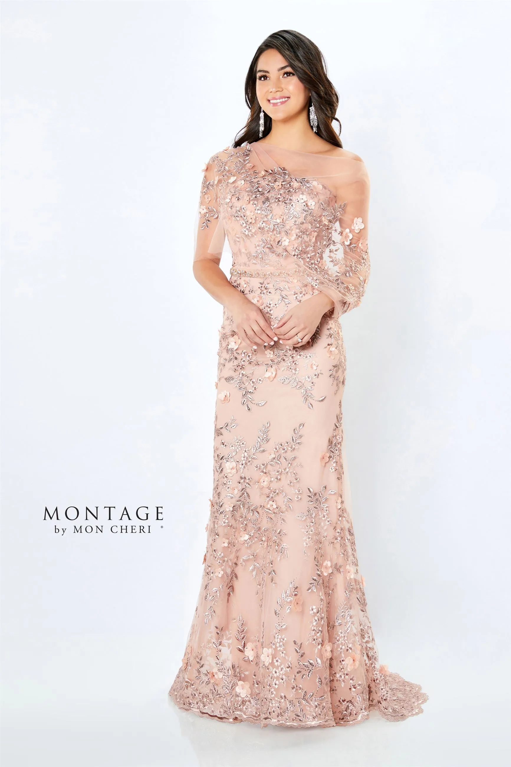 Mon Cheri 118961 Strapless Tulle and Beaded Lace Gown