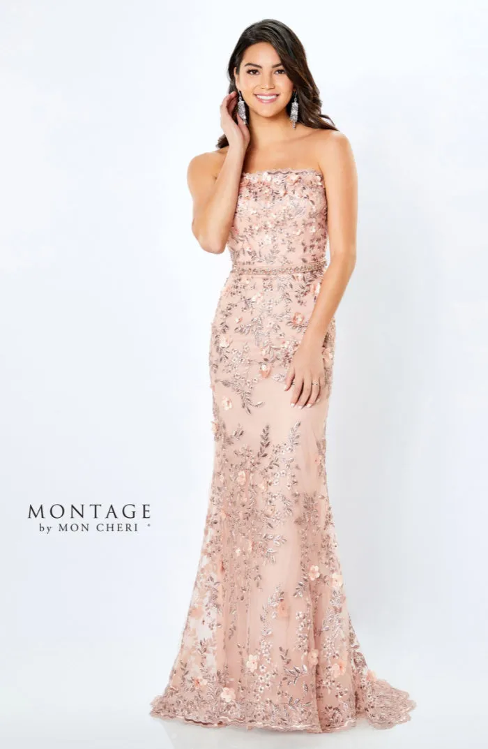 Mon Cheri 118961 Strapless Tulle and Beaded Lace Gown
