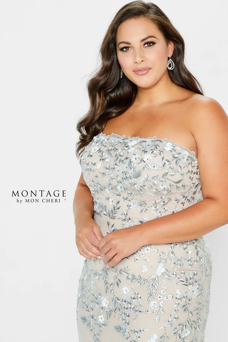 Mon Cheri 118961 Strapless Tulle and Beaded Lace Gown