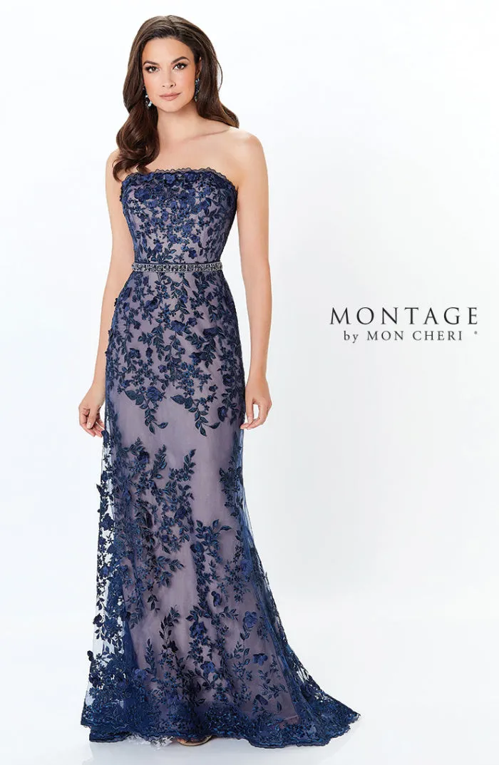 Mon Cheri 118961 Strapless Tulle and Beaded Lace Gown