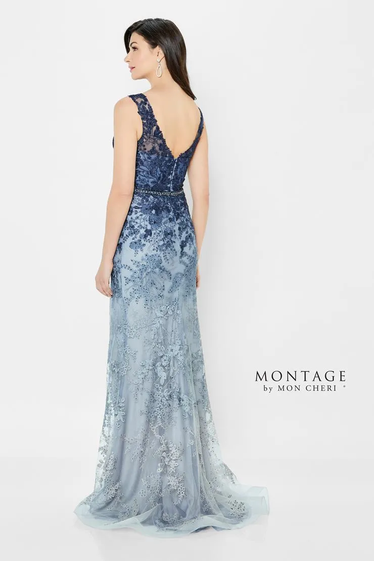Elegant Ombre Embroidered Allover Lace Fit-and-Flare Gown - Montage 122903