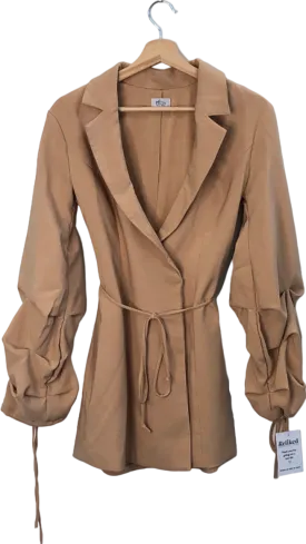 Oh Polly Beige Ruched Sleeve Blazer Dress UK 6