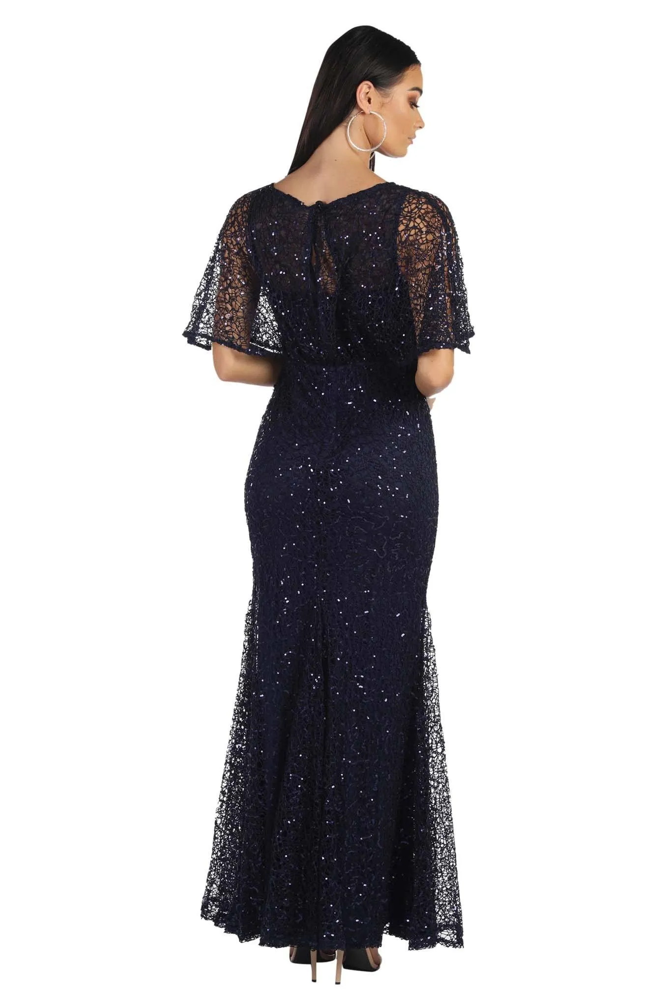 Opal Butterfly-Sleeve Sequin Maxi Dress - Navy
