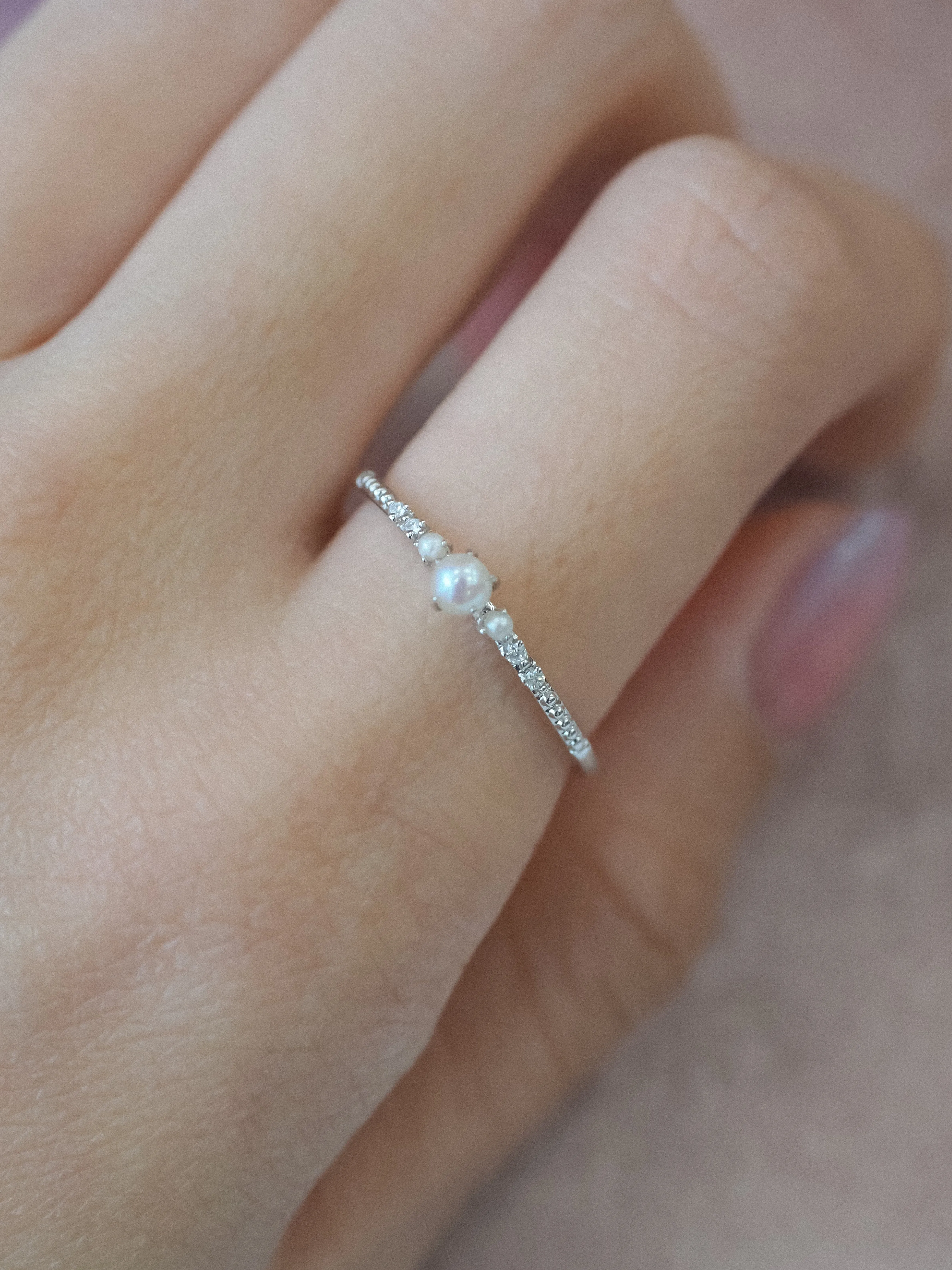 Pearl & Diamond 14K White Gold Ring - Ballerina