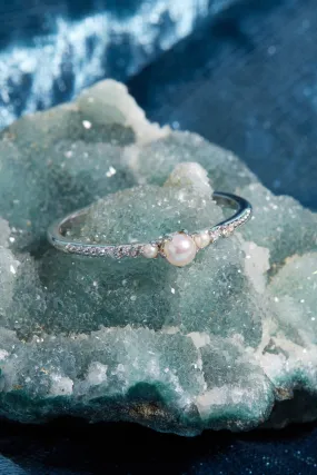 Pearl & Diamond 14K White Gold Ring - Ballerina