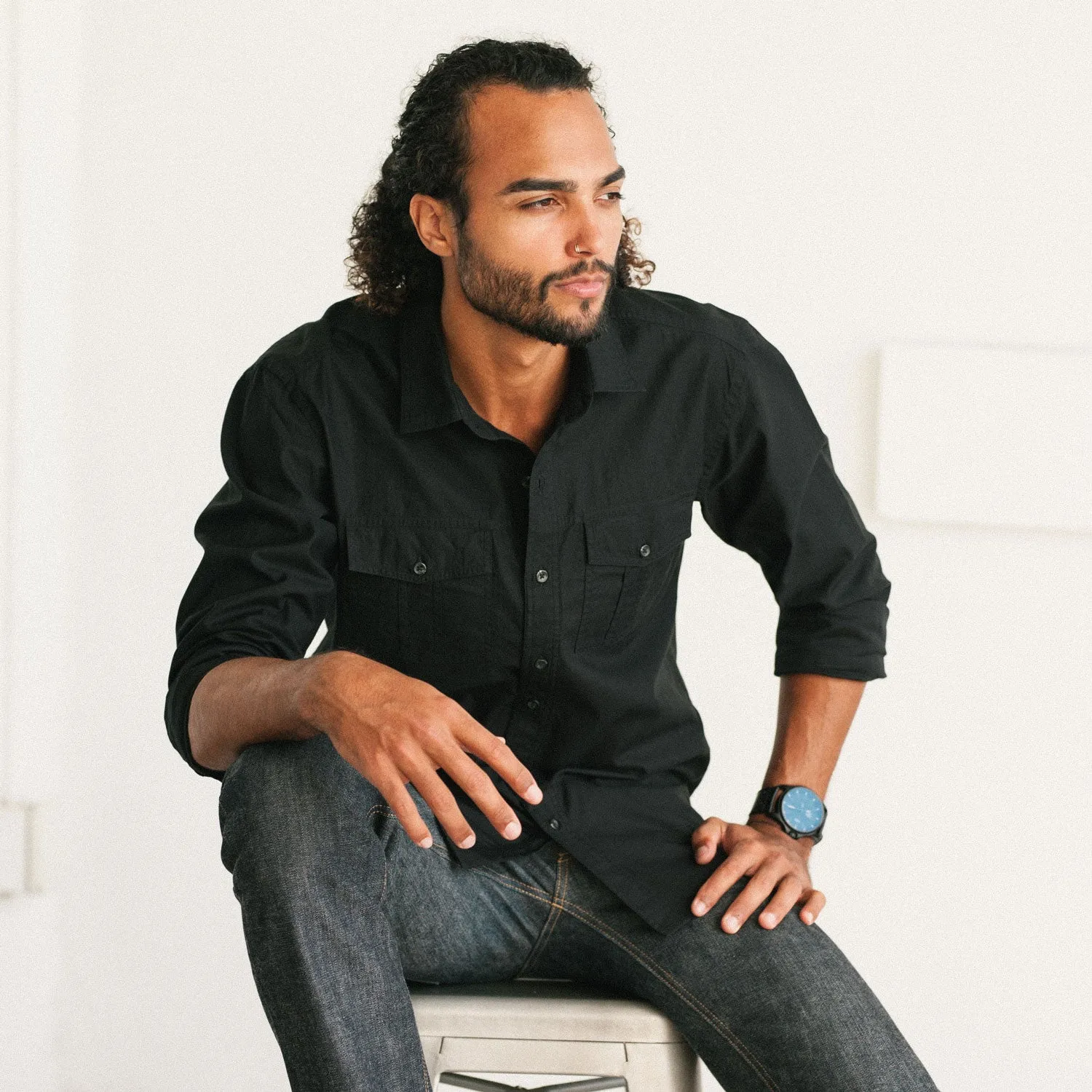 Primer Utility Shirt – Jet Black Cotton Twill