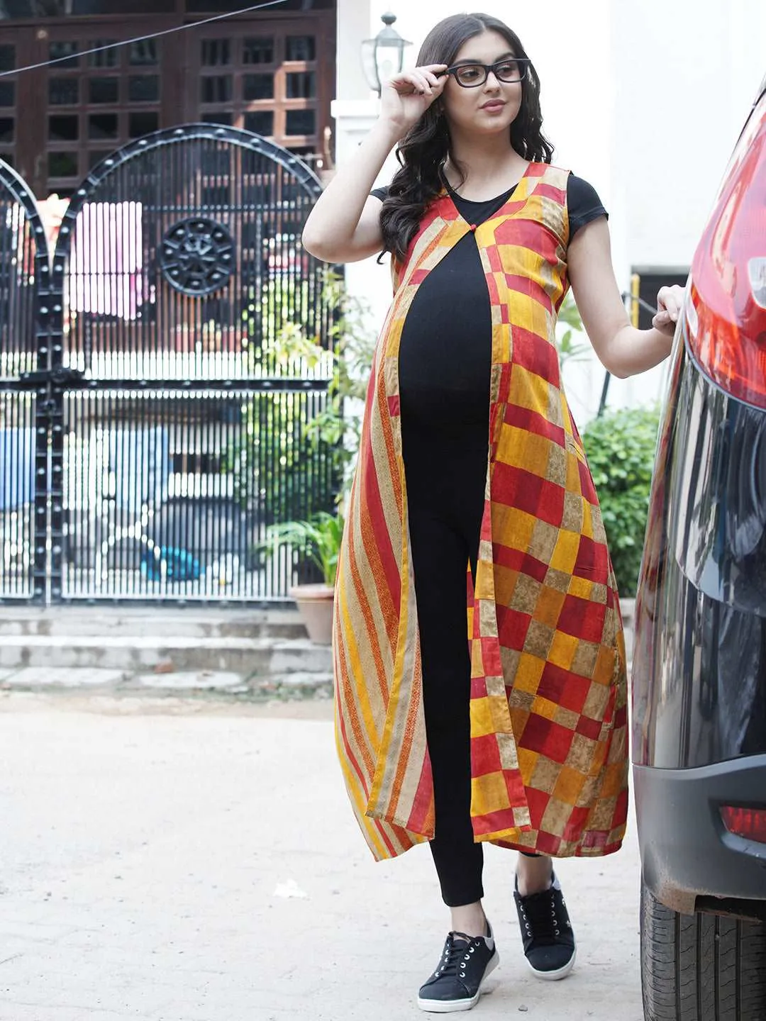 Red Orange and Yellow Long Maternity Shrug