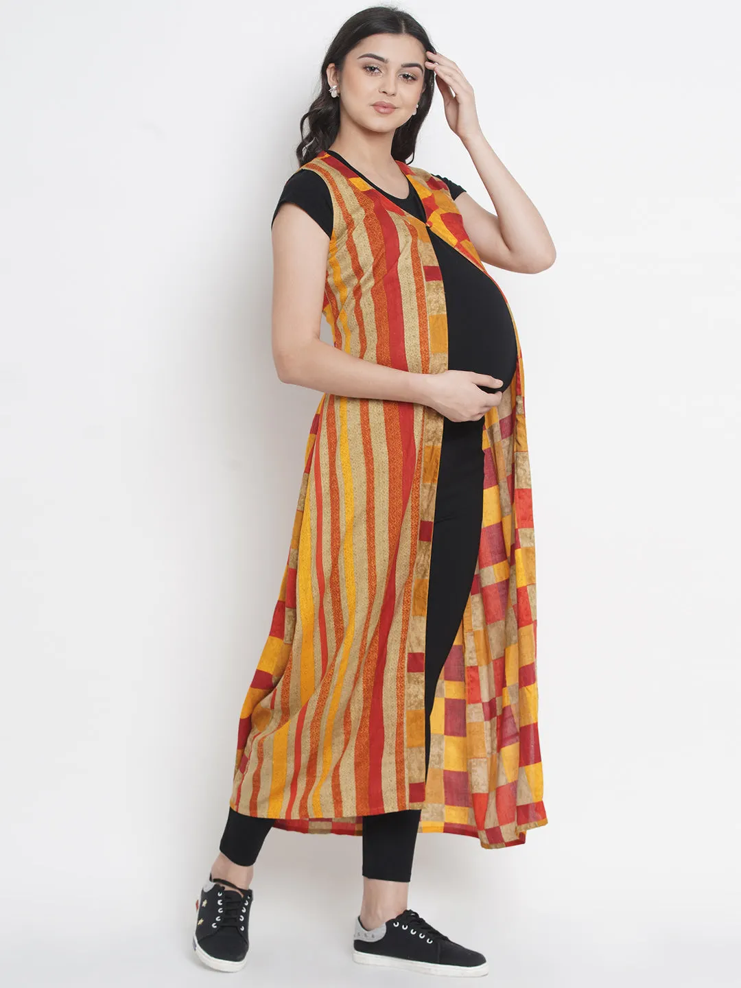 Red Orange and Yellow Long Maternity Shrug