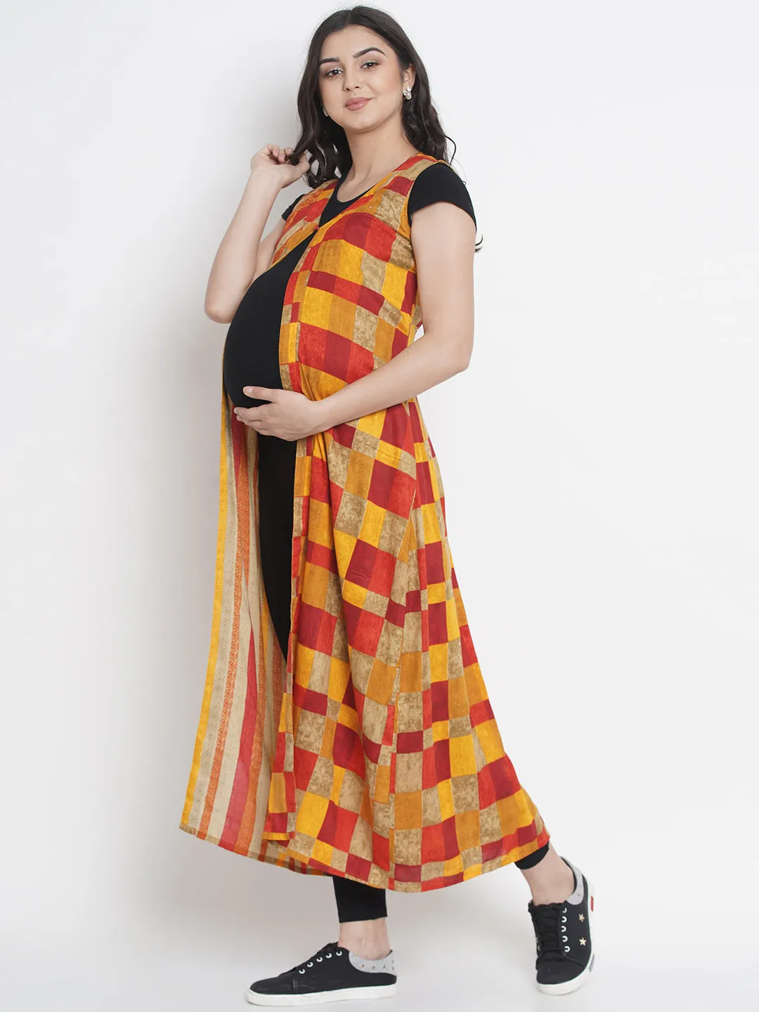 Red Orange and Yellow Long Maternity Shrug