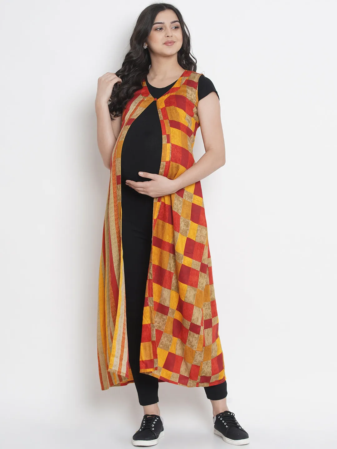 Red Orange and Yellow Long Maternity Shrug