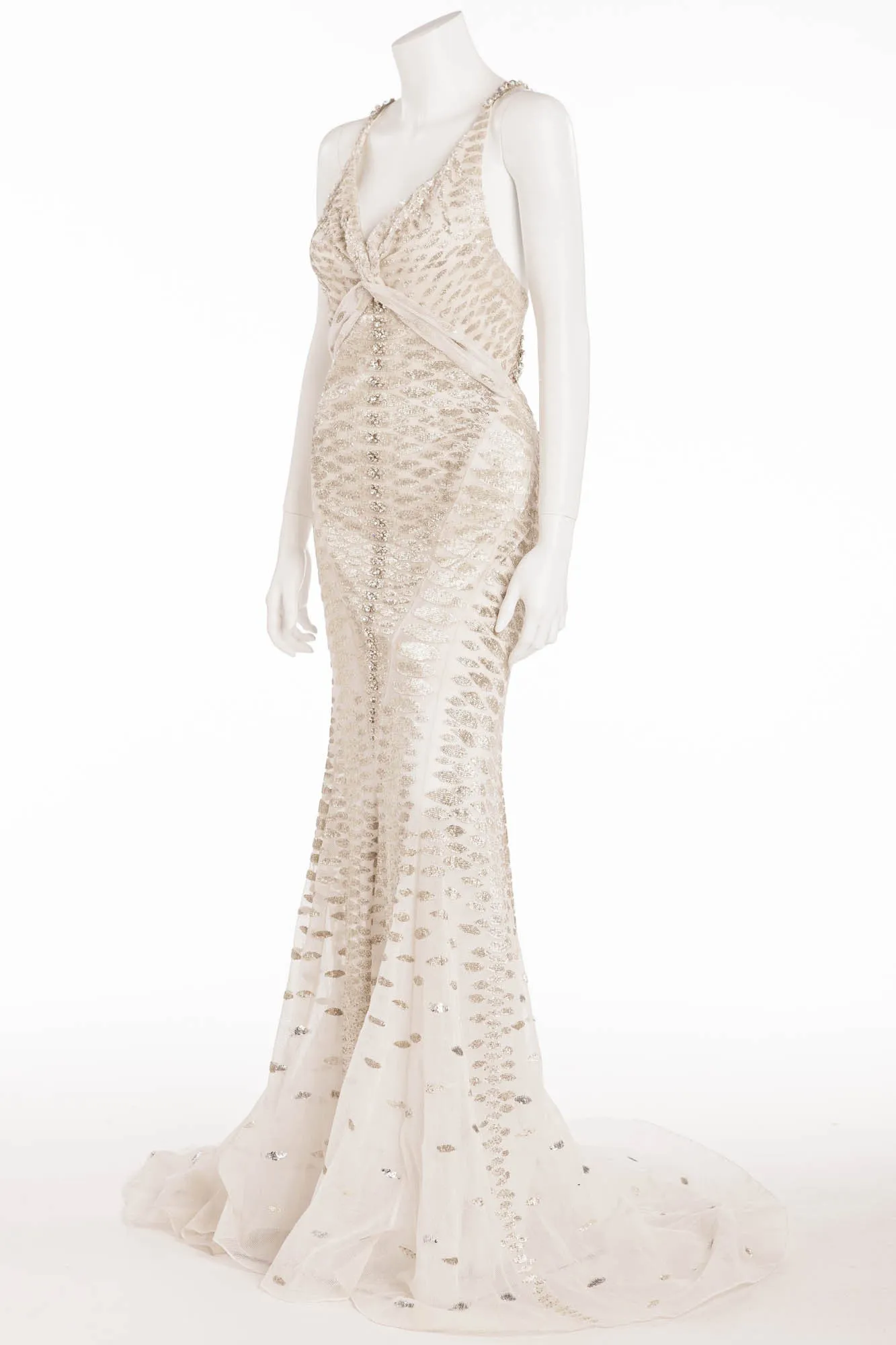Roberto Cavalli - Reptile Style with Rhinestone Embellishments Long Gown -IT 42