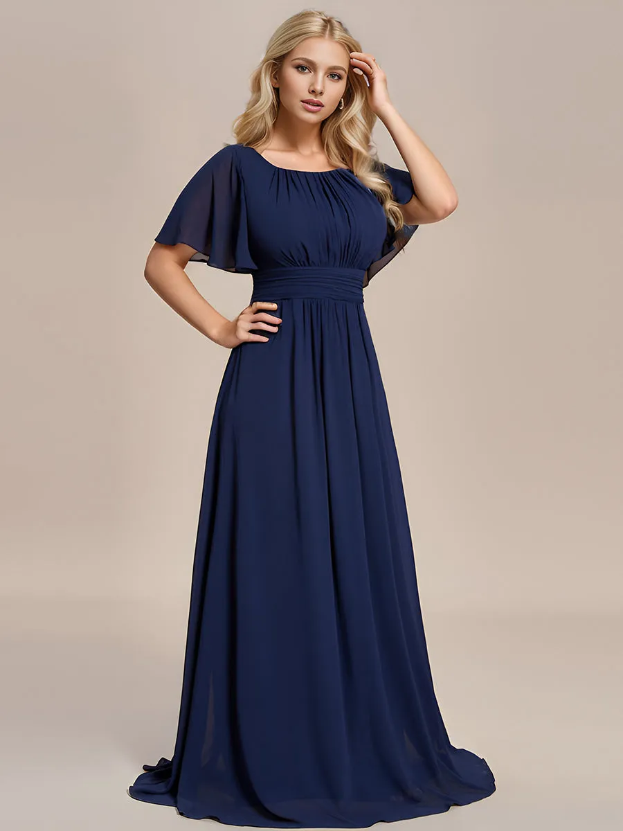 Round Neck Pleated Wholesale Bridesmaid Dresses