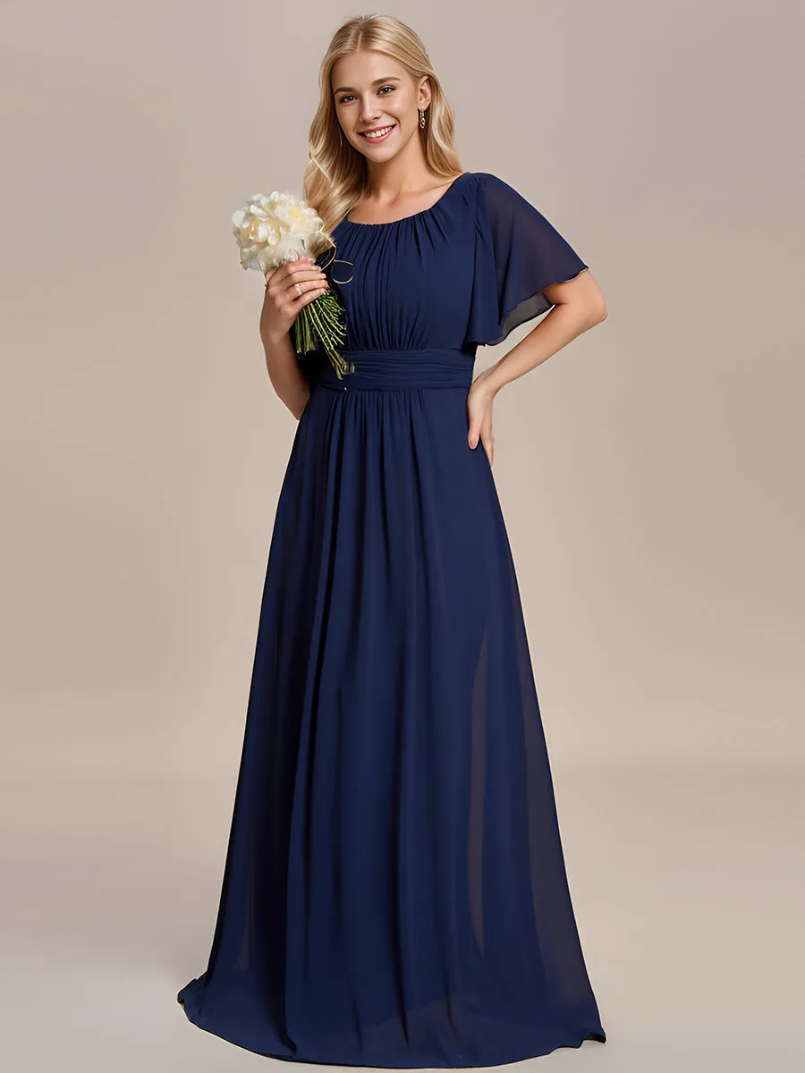 Round Neck Pleated Wholesale Bridesmaid Dresses