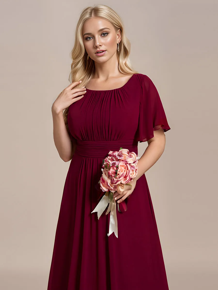 Round Neck Pleated Wholesale Bridesmaid Dresses