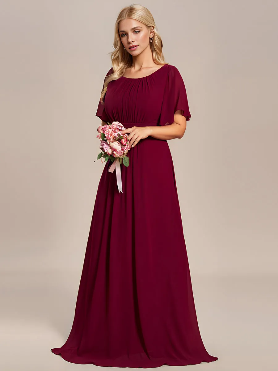 Round Neck Pleated Wholesale Bridesmaid Dresses