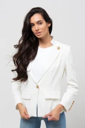 SATIN COLLAR ONE GOLD BUTTON BLAZER WHITE