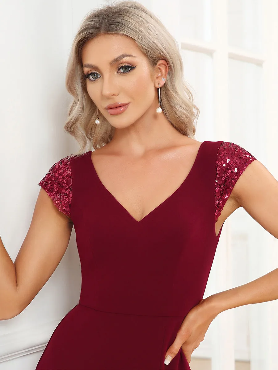 Sleeveless Deep V Neck Fishtail Floor Length Wholesale Evening Dresses
