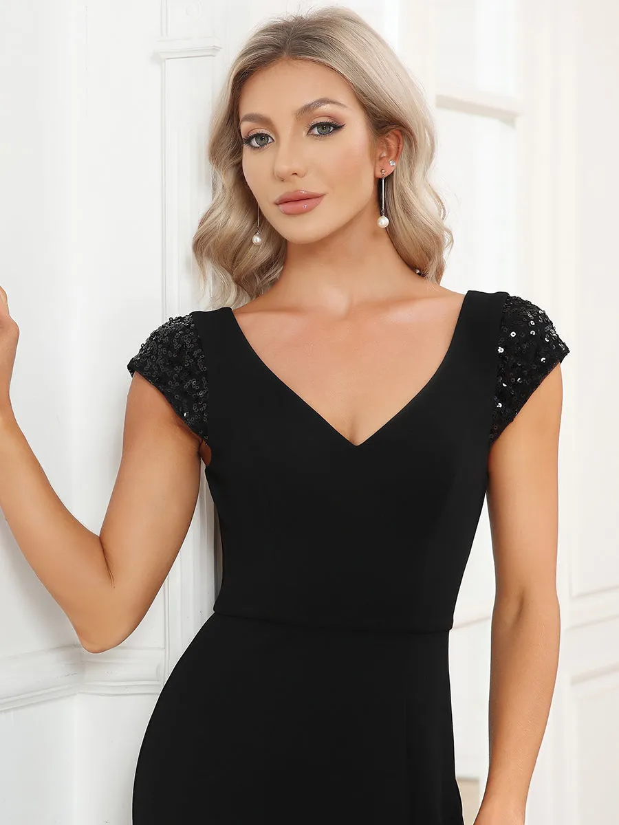 Sleeveless Deep V Neck Fishtail Floor Length Wholesale Evening Dresses