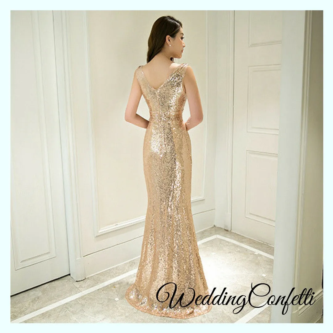 The Erinsa Gold Sleeveless Evening Gown