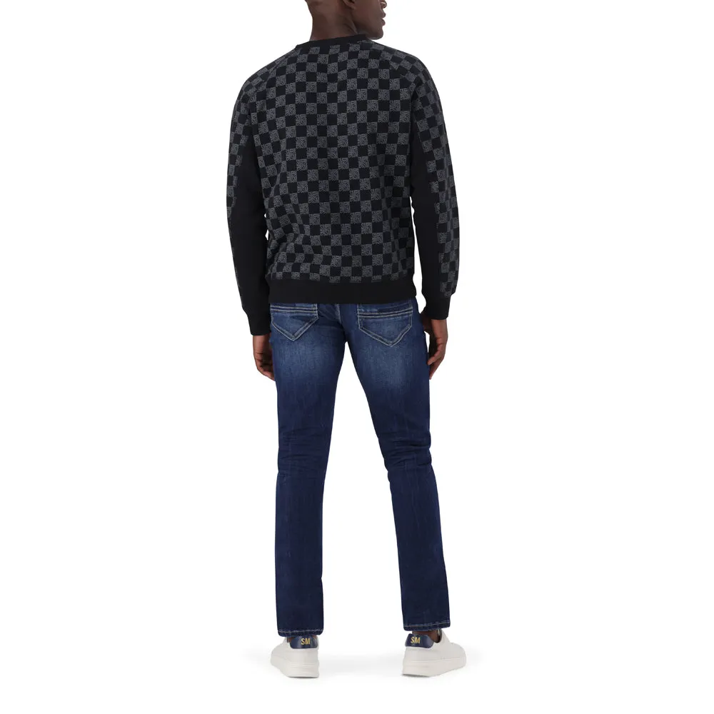 TUMELO BLACK PRINTED CREW NECK FLEECE SWEAT