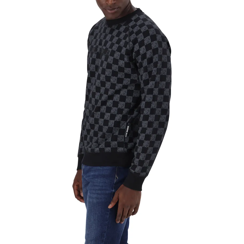 TUMELO BLACK PRINTED CREW NECK FLEECE SWEAT