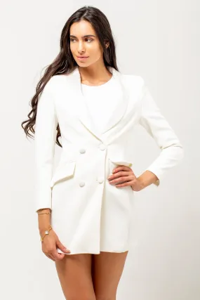WHITE SATIN TUX DRESS