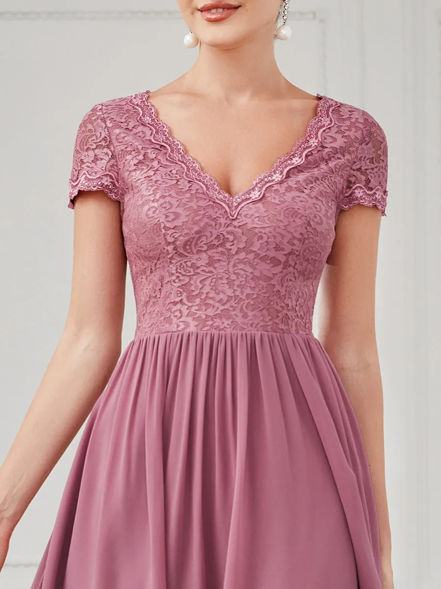 Wholesale Mother of Bridesmaid Dresses with Deep V Neck Short Sleeves