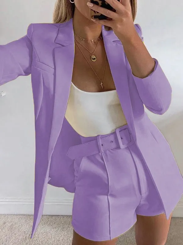Women's Sets Solid Lapel Suit Shorts Two Piece Set