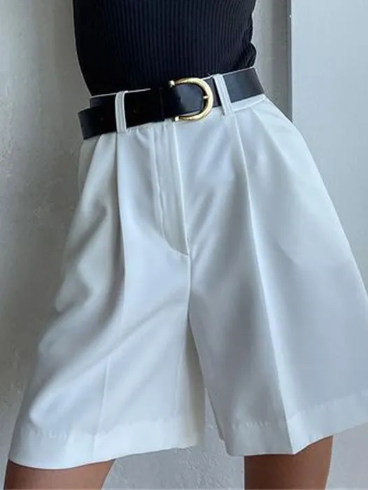 Women's Shorts Solid Zip Pocket Straight Shorts