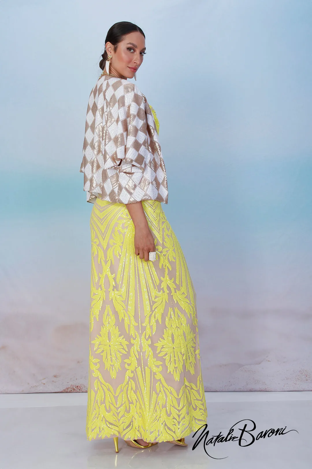 Yellow Sequin Evening Gown - La Scala