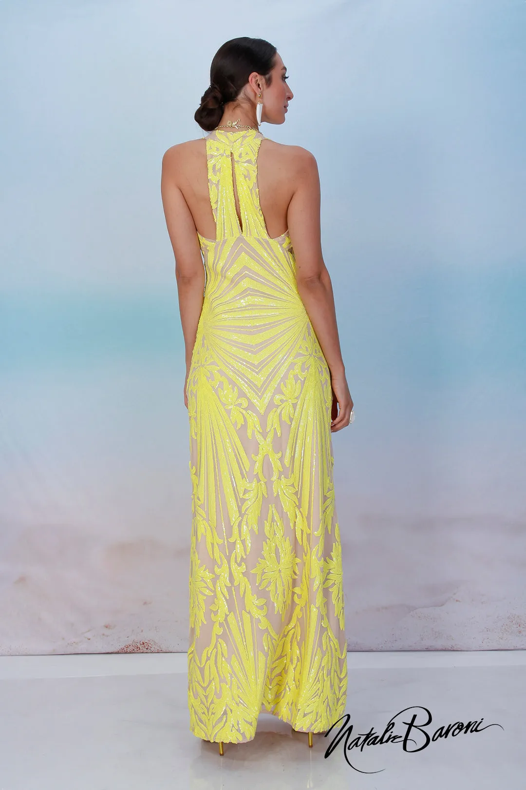 Yellow Sequin Evening Gown - La Scala