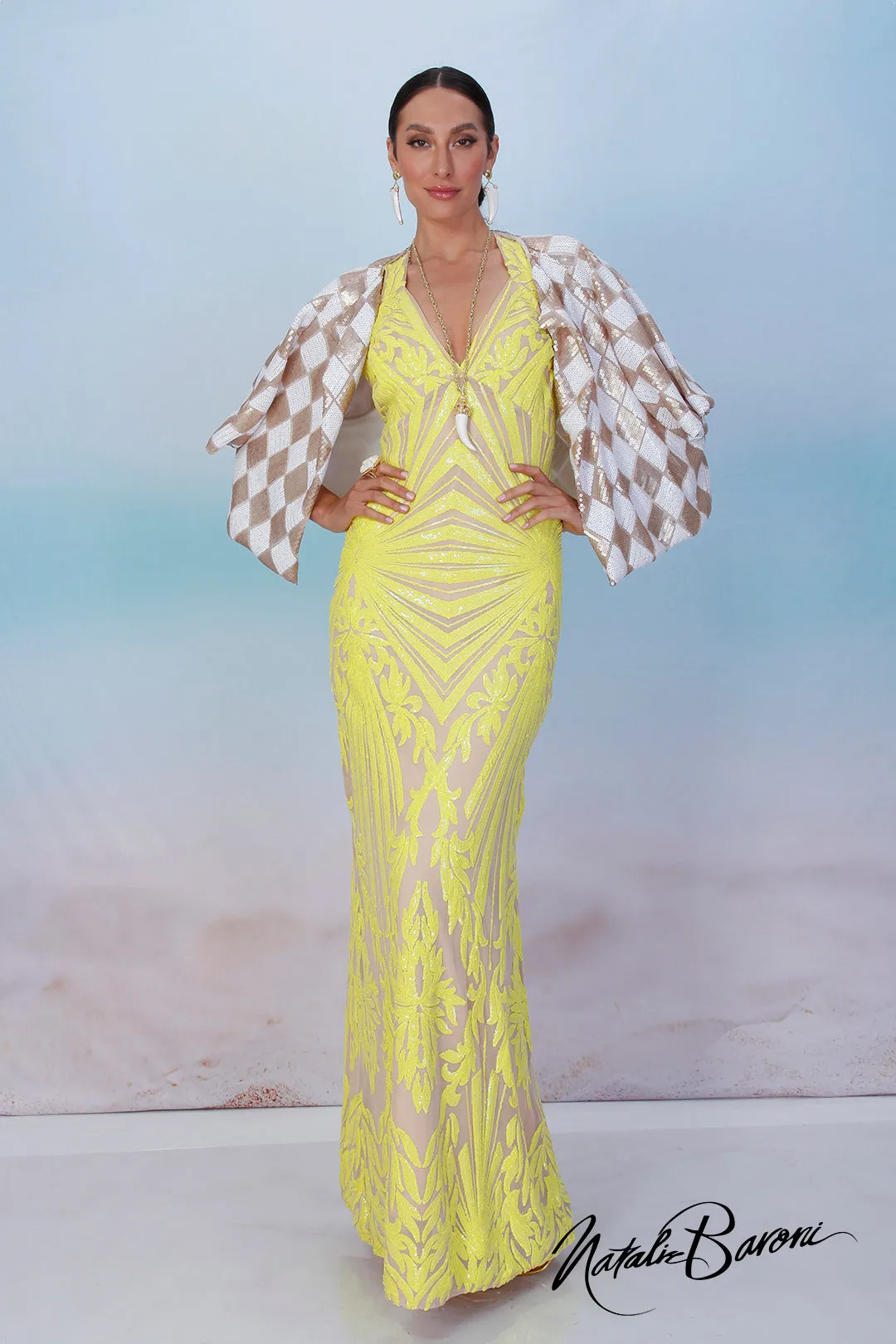 Yellow Sequin Evening Gown - La Scala